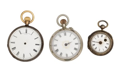 Lot 454 - THREE SILVER OPEN FACE FOB WATCHES
