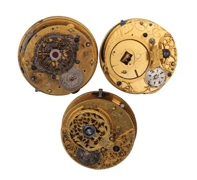 Lot 434 - THREE POCKET WATCH VERGE ESCAPEMENT MOVEMENTS