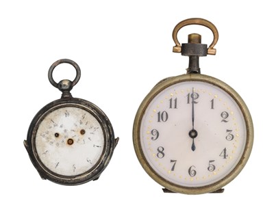 Lot 435 - TWO METAL PEDEMETERS IN POCKET WATCH FORM