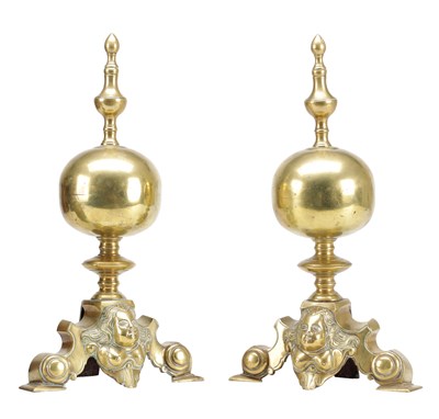 Lot 988 - A PAIR OF LATE 19TH CENTURY GILT AND POLISHED BRASS FIRE DOGS