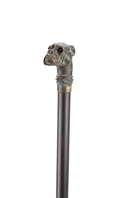 Lot 1433 - A 19TH CENTURY BRONZE BOXER DOG'S HEAD WALKING CANE