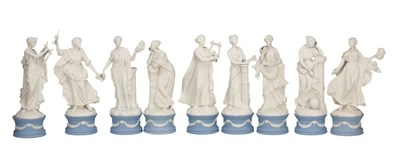 Lot 643 - A COLLECTION OF NINE WEDGWOOD JASPER WARE CLASSICAL MUSE FIGURES