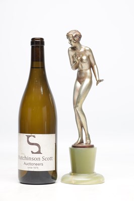 Lot 1089 - JOSEF LORENZL AN ART DECO AUSTRIAN COLD-PAINTED BRONZE FIGURE OF A SEMI-NUDE FEMALE ON ONYX BASE
