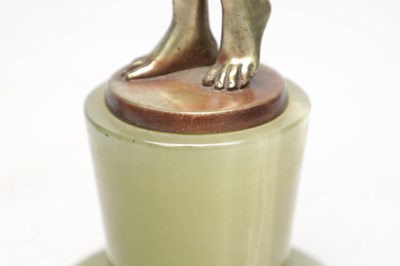 Lot 1089 - JOSEF LORENZL AN ART DECO AUSTRIAN COLD-PAINTED BRONZE FIGURE OF A SEMI-NUDE FEMALE ON ONYX BASE