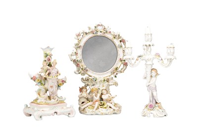 Lot 689 - THREE LATE 19TH CENTURY CONTINENTAL PORCELAIN FIGURAL TABLE PIECES