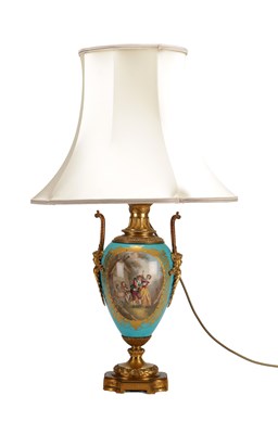 Lot 661 - A 19TH CENTURY FRENCH SEVRES ORMOLU MOUNTED CONVERTED OIL LAMP BASE