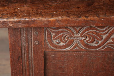 Lot 1563 - A 17TH CENTURY ENGLISH OAK COFFER INITIALLED HG AND DATED 1659