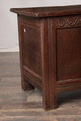 Lot 1563 - A 17TH CENTURY ENGLISH OAK COFFER INITIALLED HG AND DATED 1659