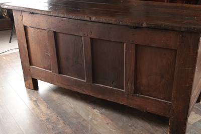Lot 1563 - A 17TH CENTURY ENGLISH OAK COFFER INITIALLED HG AND DATED 1659