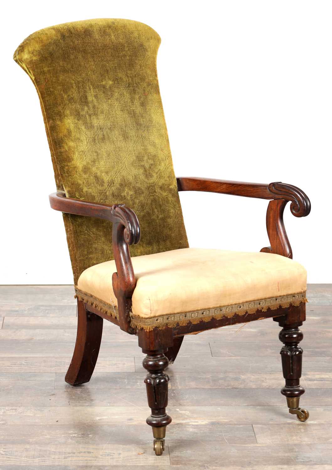 Lot 1593 - A LATE REGENCY ROSEWOOD LIBRARY CHAIR