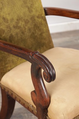 Lot 1593 - A LATE REGENCY ROSEWOOD LIBRARY CHAIR