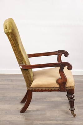 Lot 1593 - A LATE REGENCY ROSEWOOD LIBRARY CHAIR