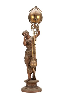 Lot 1238 - A LATE 19TH CENTURY ANSONIA PATINATED AND GILT METAL FIGURAL MYSTERY CLOCK