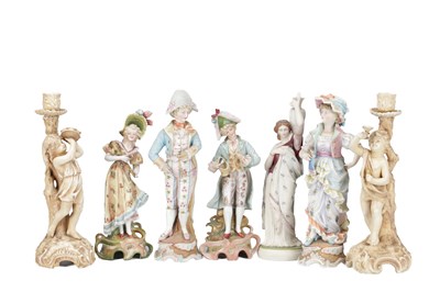 Lot 669 - A COLLECTION OF SEVEN LATE 19TH CENTURY CONTINENTAL PORCELAIN FIGURES