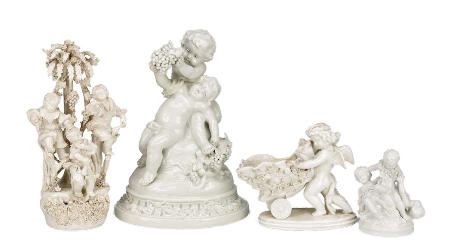 Lot 610 - FOUR LATE 19TH CENTURY CAPODIMONTE PORCELAIN FIGURE GROUPS