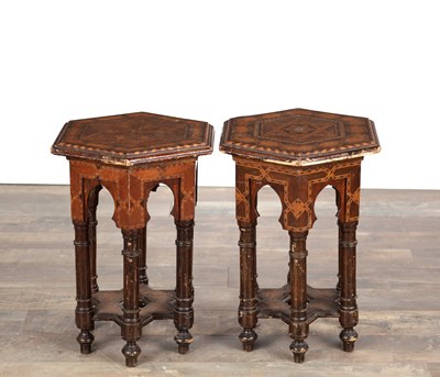 Lot 1636 - A PAIR OF 19TH CENTURY ISLAMIC INLAID WOOD OCCASIONAL TABLES