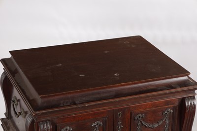 Lot 1590 - AN EDWARDIAN ADAM STYLE MAHOGANY CUTLERY CABINET ON STAND