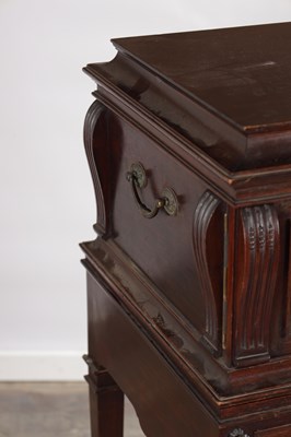 Lot 1590 - AN EDWARDIAN ADAM STYLE MAHOGANY CUTLERY CABINET ON STAND
