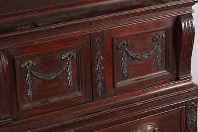 Lot 1590 - AN EDWARDIAN ADAM STYLE MAHOGANY CUTLERY CABINET ON STAND