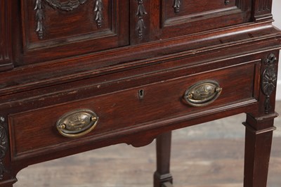 Lot 1590 - AN EDWARDIAN ADAM STYLE MAHOGANY CUTLERY CABINET ON STAND