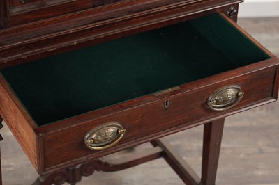 Lot 1590 - AN EDWARDIAN ADAM STYLE MAHOGANY CUTLERY CABINET ON STAND