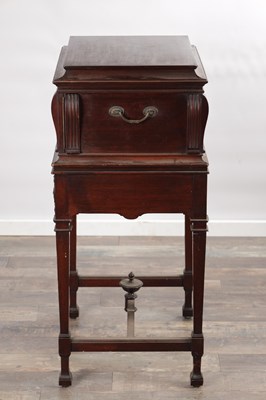 Lot 1590 - AN EDWARDIAN ADAM STYLE MAHOGANY CUTLERY CABINET ON STAND