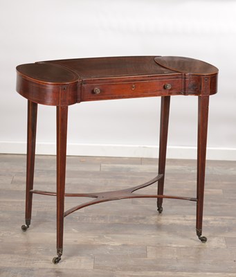 Lot 1521 - AN UNUSUAL LATE GEORGIAN FIGURED ROSEWOOD AND BOXWOOD INLAID WRITING DESK IN THE MANNER OF GILLOWS