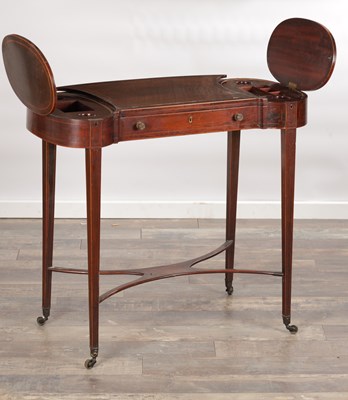 Lot 1521 - AN UNUSUAL LATE GEORGIAN FIGURED ROSEWOOD AND BOXWOOD INLAID WRITING DESK IN THE MANNER OF GILLOWS