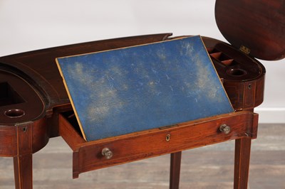 Lot 1521 - AN UNUSUAL LATE GEORGIAN FIGURED ROSEWOOD AND BOXWOOD INLAID WRITING DESK IN THE MANNER OF GILLOWS