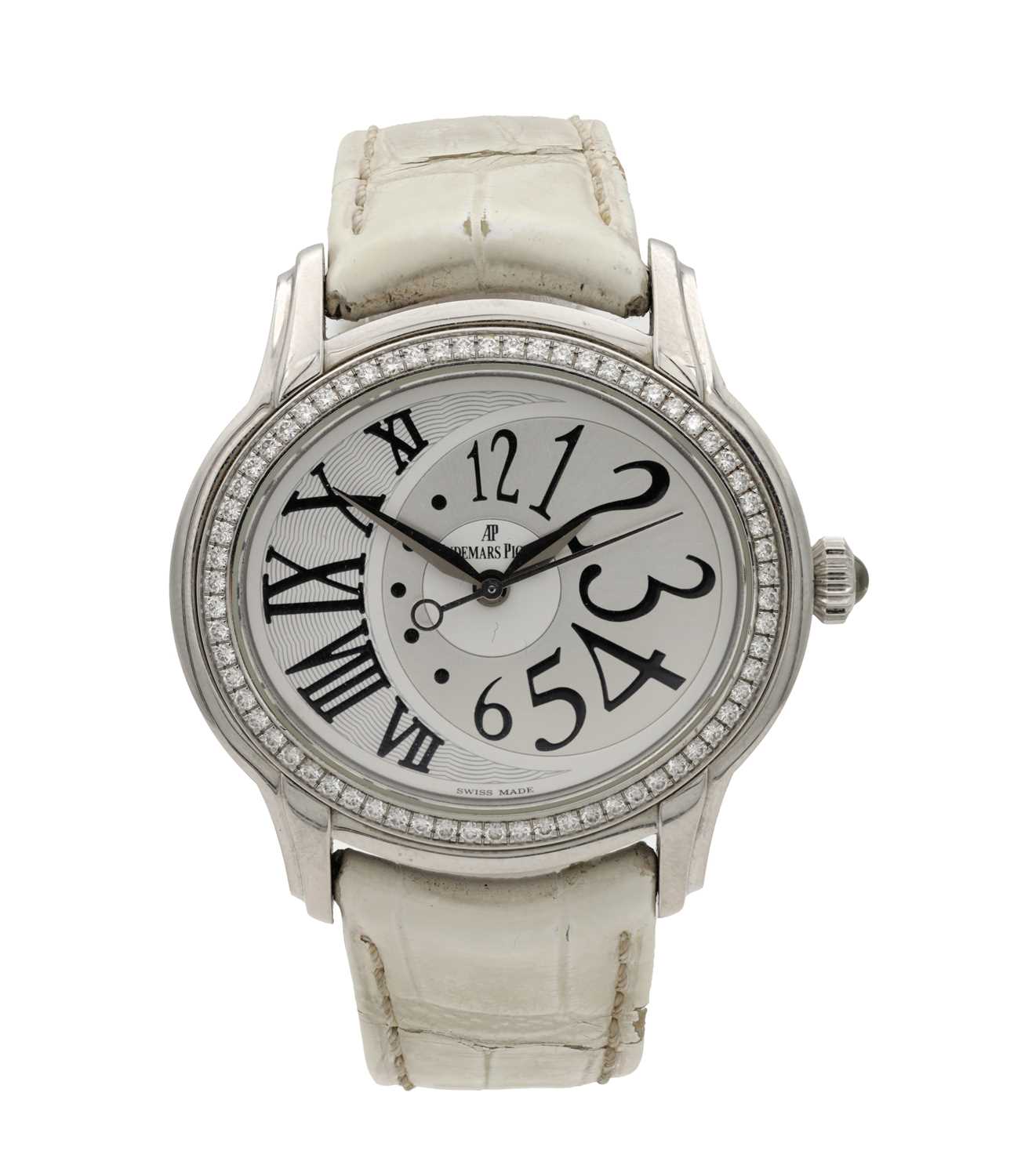 Lot 447 - AN AUTOMATIC AUDEMARS PIGUET DIAMOND-SET STAINLESS STEEL WRISTWATCH