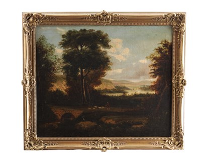 Lot 965 - A 19TH CENTURY ENGLISH SCHOOL OIL ON CANVAS RIVER LANDSCAPE