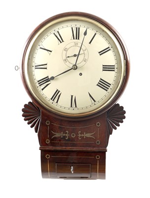 Lot 1272 - A REGENCY MAHOGANY BRASS INLAID CONVEX WALL CLOCK