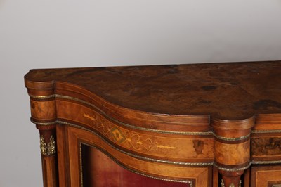Lot 1574 - A VICTORIAN BURR WALNUT, MARQUETRY AND ORMOLU MOUNTED CREDENZA