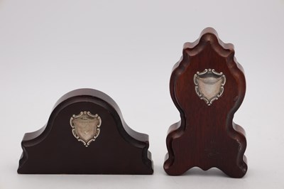 Lot 102 - TWO ENGLISH SILVER MOUNTED MINIATURE MANTEL CLOCKS