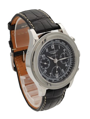 Lot 407 - A LONGINES HERITAGE STAINLESS STEEL AUTOMATIC CHRONOGRAPH WRISTWATCH