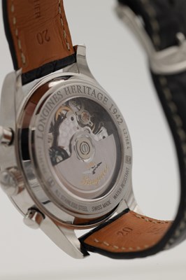 Lot 407 - A LONGINES HERITAGE STAINLESS STEEL AUTOMATIC CHRONOGRAPH WRISTWATCH