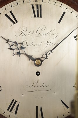 Lot 1310 - RICHARD GANTHONY, LOMBARD STREET, LONDON. A GEORGE III MAHOGANY SILVERED DIAL VERGE DIAL CLOCK