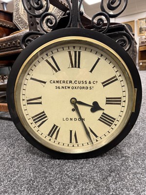 Lot 1323 - A GOOD LATE 19TH CENTURY CAMERER, CUSS & CO LONDON DOUBLE-SIDED FUSEE RAILWAY STATION CLOCK ON SCROLLED CAST IRON BRACKET