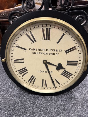 Lot 1323 - A GOOD LATE 19TH CENTURY CAMERER, CUSS & CO LONDON DOUBLE-SIDED FUSEE RAILWAY STATION CLOCK ON SCROLLED CAST IRON BRACKET