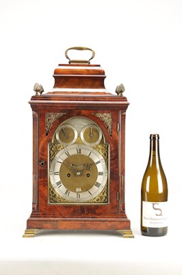 Lot 1187 - JOHN JARVIS, ST. JAMES STREET, LONDON. AN ENGLISH GEORGE III FLAMED MAHOGANY EIGHT-DAY BELL TOP VERGE BRACKET CLOCK
