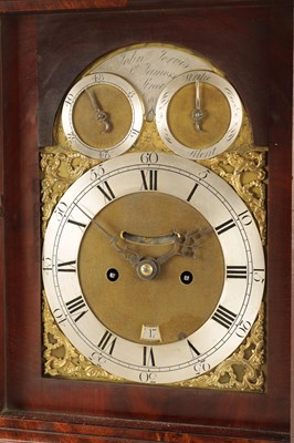 Lot 1187 - JOHN JARVIS, ST. JAMES STREET, LONDON. AN ENGLISH GEORGE III FLAMED MAHOGANY EIGHT-DAY BELL TOP VERGE BRACKET CLOCK