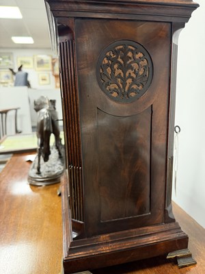 Lot 1187 - JOHN JARVIS, ST. JAMES STREET, LONDON. AN ENGLISH GEORGE III FLAMED MAHOGANY EIGHT-DAY BELL TOP VERGE BRACKET CLOCK