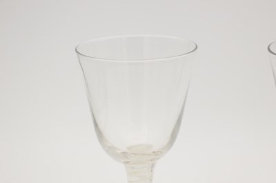 Lot THREE 18TH/19TH CENTURY ENGLISH GLASS WINE GLASSES WITH OPAQUE TWIST STEMS