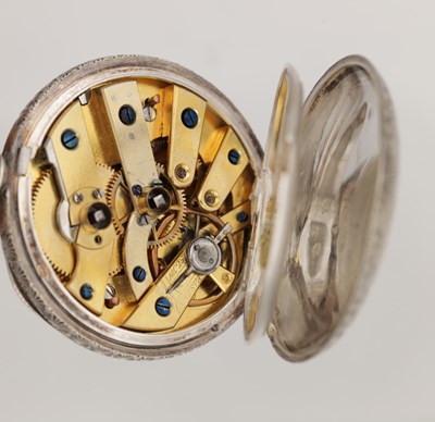 Lot 401 - A LATE 19TH CENTURY CONTINENTAL SILVER CHATELAINE AND A SILVER FOB WATCH
