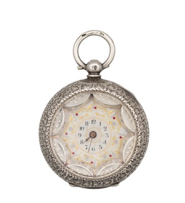 Lot 401 - A LATE 19TH CENTURY CONTINENTAL SILVER CHATELAINE AND A SILVER FOB WATCH