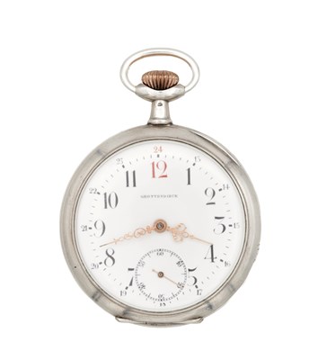 Lot 398 - AN 800 STANDARD SILVER OPEN FACE POCKET WATCH