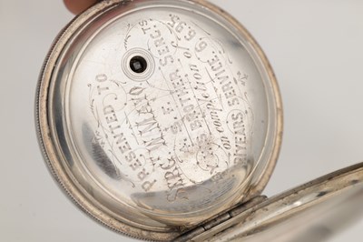 Lot 439 - AN 1885 WALTHAM SILVER OPEN-FACE KEY-WIND POCKET WATCH WITH CHAIN