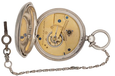 Lot 439 - AN 1885 WALTHAM SILVER OPEN-FACE KEY-WIND POCKET WATCH WITH CHAIN