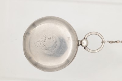 Lot 439 - AN 1885 WALTHAM SILVER OPEN-FACE KEY-WIND POCKET WATCH WITH CHAIN
