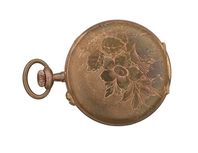 Lot 324 - AN ART NOUVEAU BRASS WATCH HOLDER AND POCKET WATCH